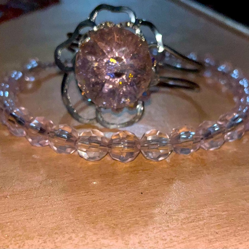 Chrome rose bracelet and beaded headband.